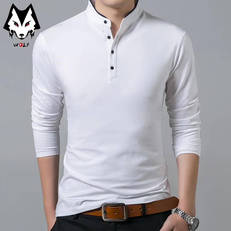 Men\'s Business Casual Polo Long Sleeve T-shirt Summer Comfortable and Breathable Solid Cotton Top