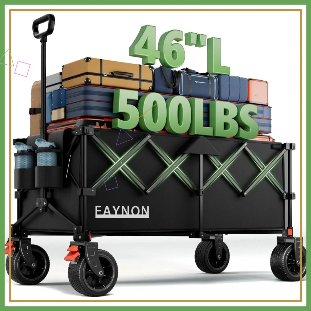 Wózek transportowy składany 46 cali, udźwig 227 kg, pojemność 280 l, koła terenowe i uchwyty na napoje
