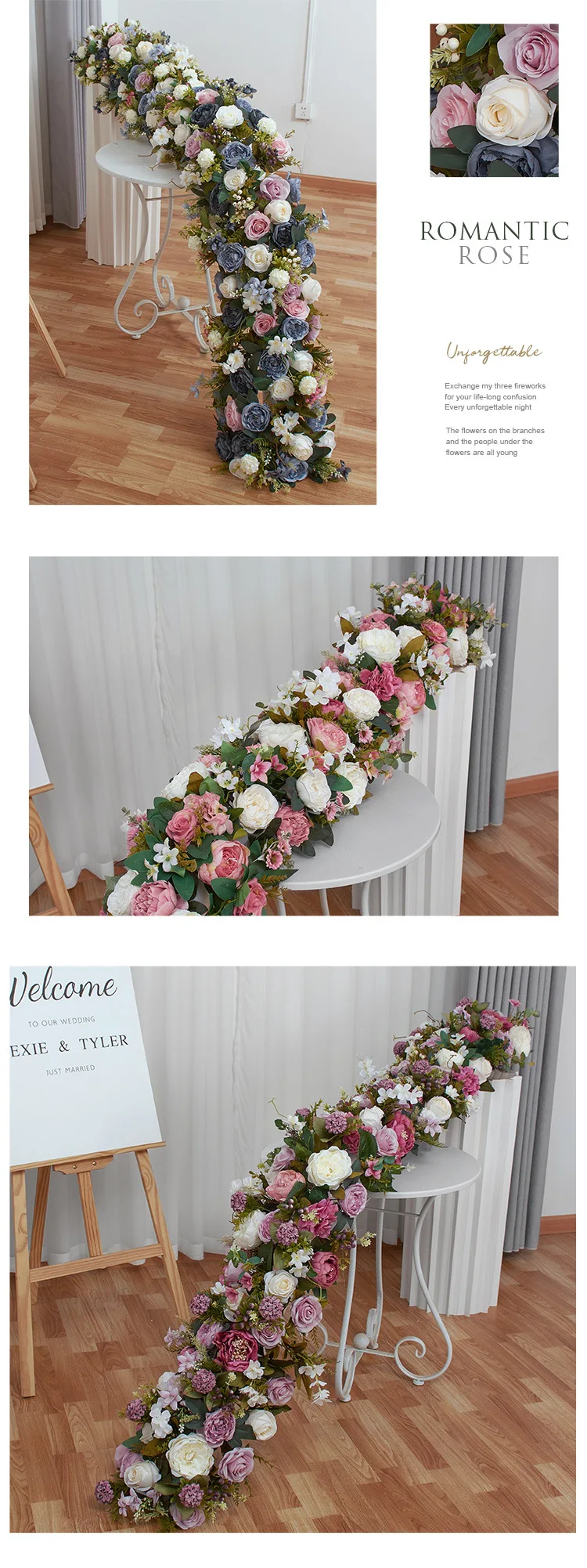 2M Orange Europäische Künstliche Rosenblumenreihe Hochzeits-Hintergrund Bogen Blumen-Läufer Schaufenster Ausstellung Event-Dekoration Großhandel – Detail 6