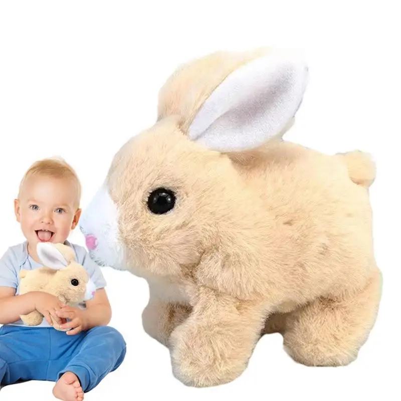 Lapin électrique en peluche aux cheveux longs et solides, jouet de simulation, marche et aboiement, yeux rouges et Shoes