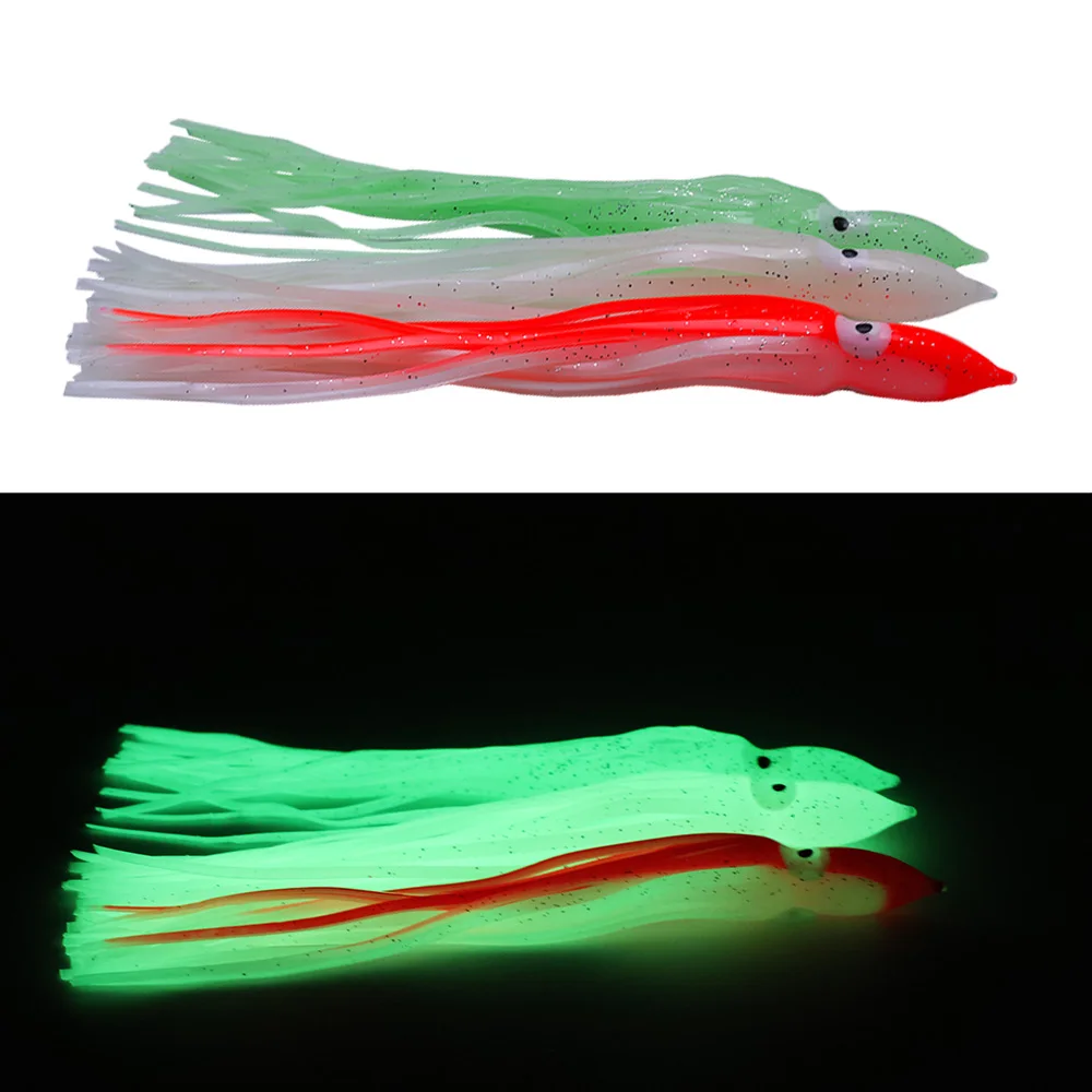Cebo de calamar luminoso de goma suave – rojo, blanco y verde - imagen 5