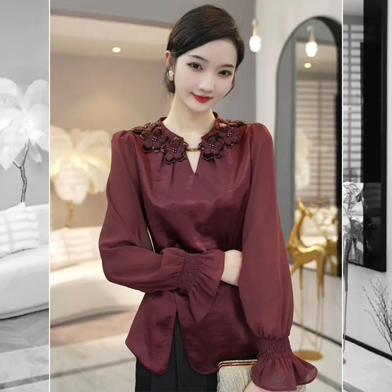 Frühherbst Neues Top Frühherbst Rundhals Langarm Modisches Temperament Langarmshirt Eleganter vielseitiger Pullover