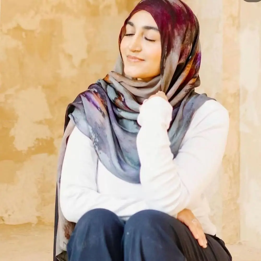 Lenço de estilo étnico floral de luxo longo aquarela hijab cachecol fino bandana tudung feminino