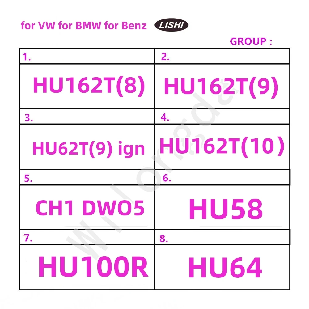 Lishi 2 in 1 2in1  HU162T(8) HU162T(9) HU162T(10) HU58 HU92 BW9MH HU64 HU39 YM15 YM23 DWO4R CH1  HU49 HU66 for VW BMW Benz