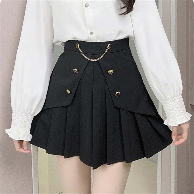 All-match A-Line Fashion Button High Waist Skirt Korean Women's Solid Color Chic Chain Spliced Shorts Summer Female Clothing