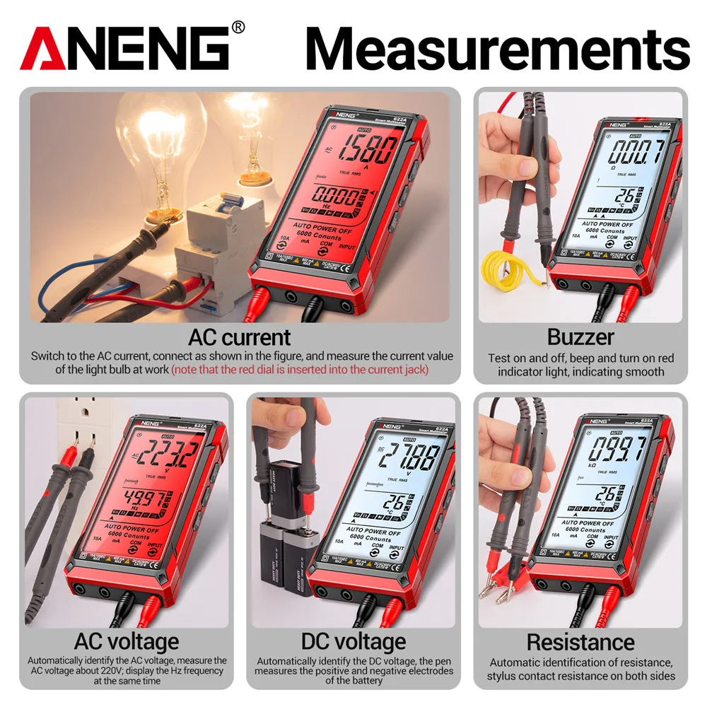 ANENG 622A 6000 conteggi Laser a infrarossi multimetro intelligente AC/DC misuratore di tensione misuratore di corrente rilevatore NCV diodo Hz