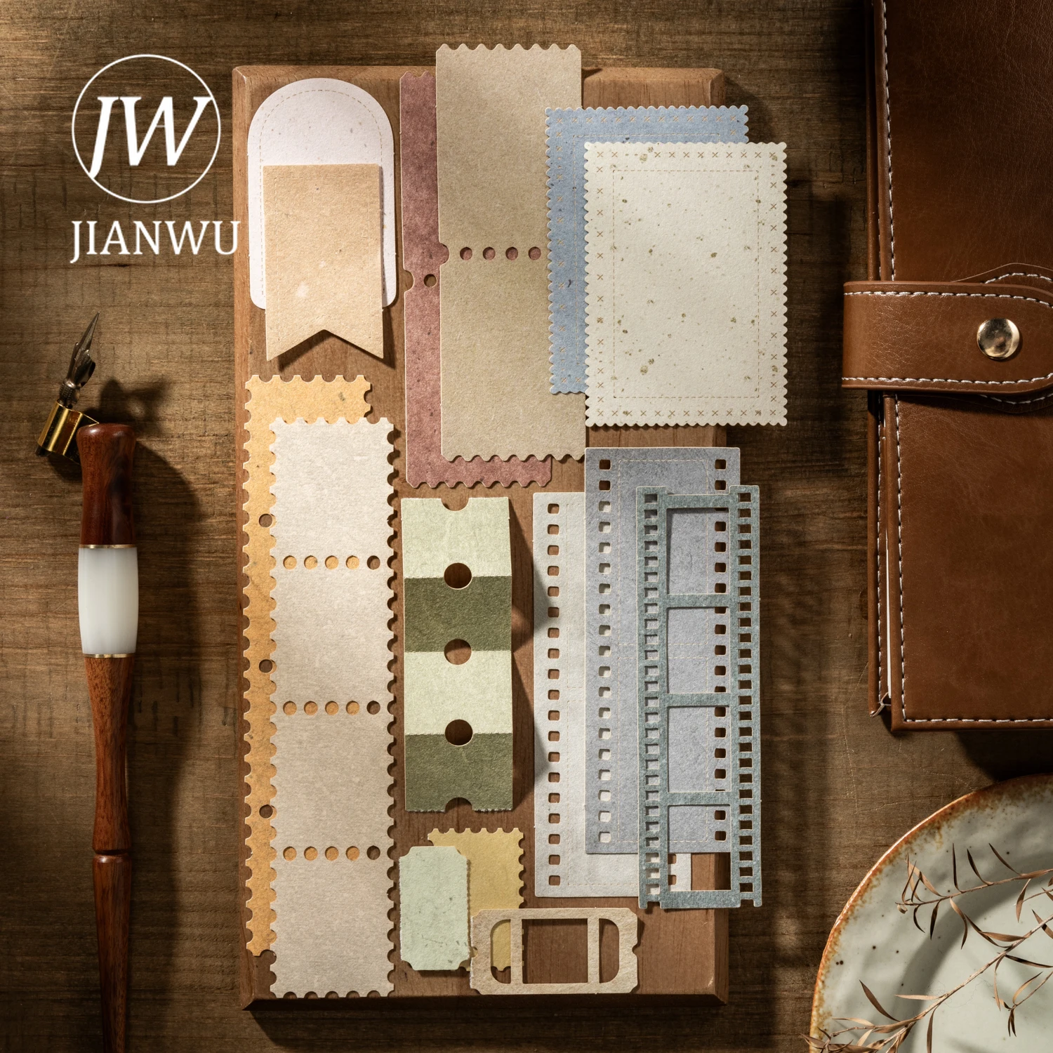 JIANWU Interleaf Whites Collection Series Vintage Hollow Film Label Collage Scrapbook Material Creative Junk Journal Stationery