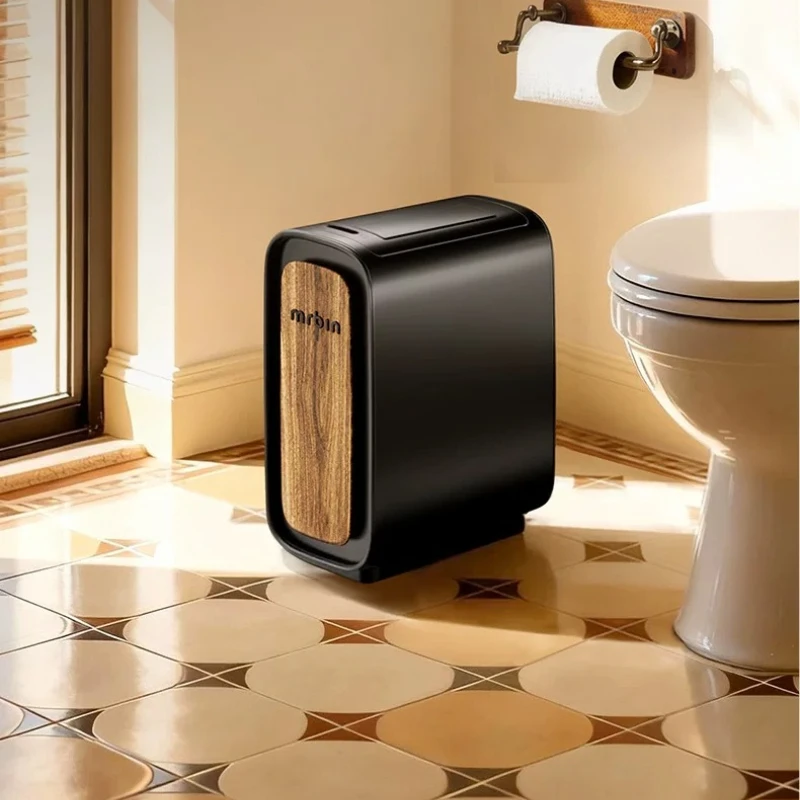 

Retro Wood Grain Smart Trash Can,Large Capacity Infrared Wastebasket with Double Door,Induction Sensor Bin for Living Room Decor