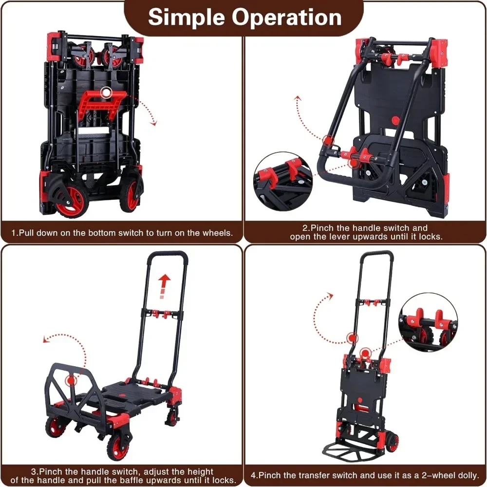 2-in-1Hand Truck Dolly Foldable with Folding Basket,330LBS Capacity Handtruck,Hand Truck Foldable Dolly with 4 Wheels