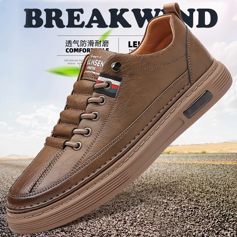 Men's shoes spring and autumn style 2023 new trend versatile men's casual shoes board shoes leather soft sole breathable leather