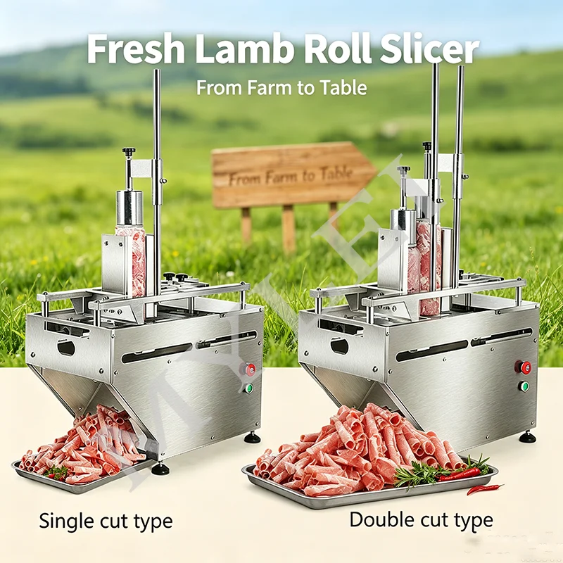 Double Tube Automatic Slicer, Commercial Fat Beef Slices, Lamb Meat, Stainless Steel Frozen Meat Slicer