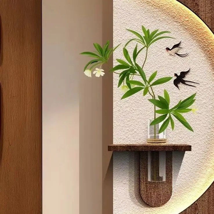 Middle Ancient Style Entrance Door Hydroponic Green Plants Entrance Decoration Painting High-end Corridor Mural Sandstone Facing