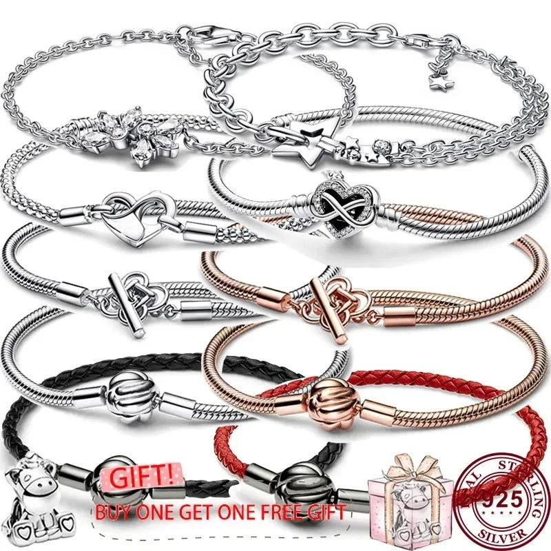 

Hot 925 Silver Lucky Meteor Concentric Knot Original Women's Leather Knitted Logo Bracelet For DIY Charm Beads Pendant Jewelry