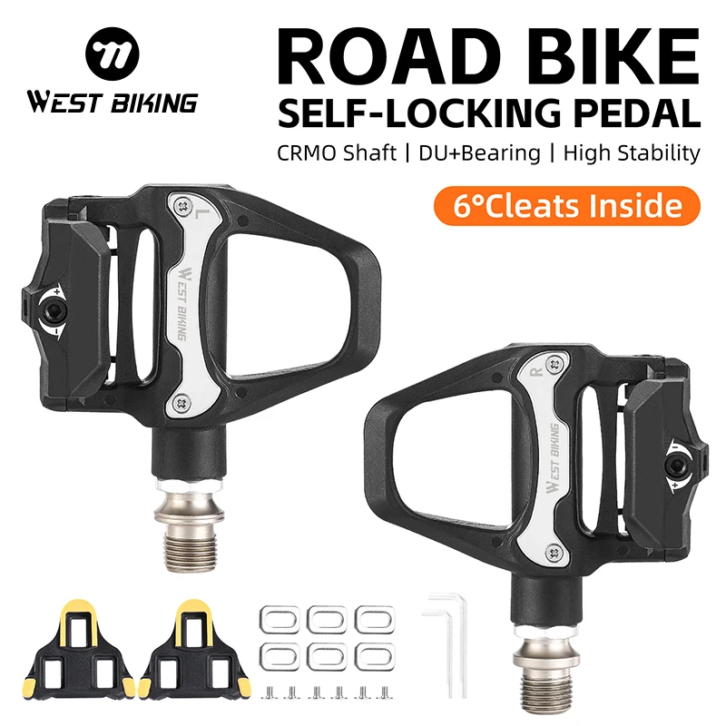 WEST BIKING Road Bicycle Ultralight Self-locking Pedals With Sealed Bearings 6°Cleats Suitable For SPD System Cycling Pedals