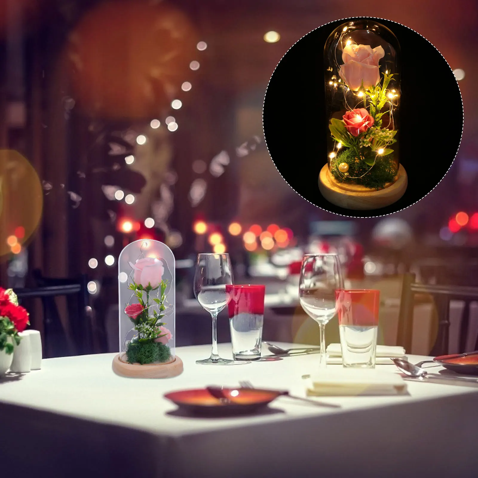 

1Pcs Artificial Rose Lamp Romantic Atmosphere Light Glass Cover Valentines Day Night Decoration Rose Lamp Dating Night