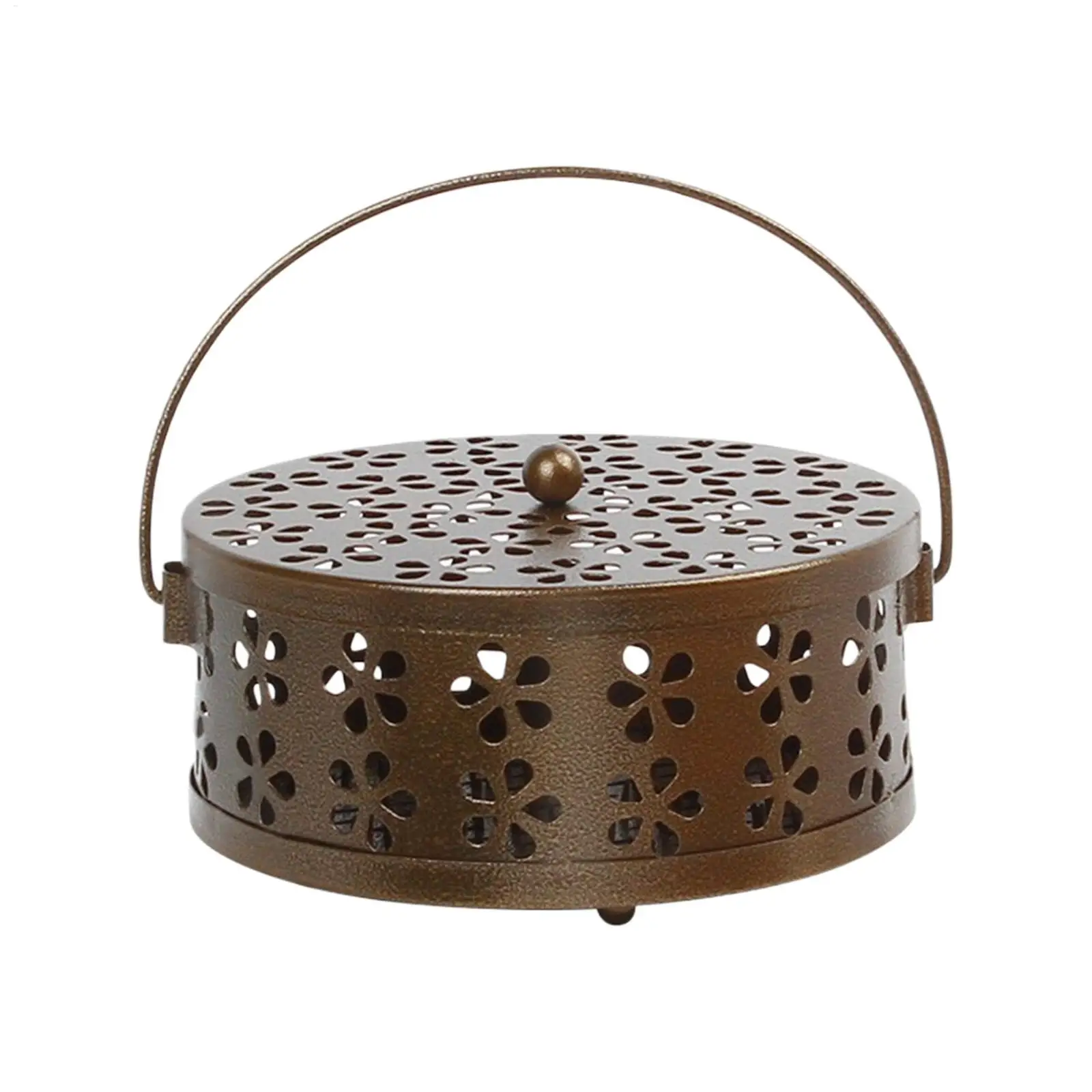 Portable Mosquito Coil Holder With Handle Round Heat Resistant Incense Burner Hanging For Indoor Outdoor Camping Patio Home Use