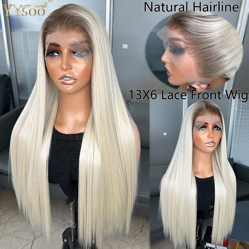 Long Deep Part Ombre Highlights Silky Straight Futura Synthetic Lace Front Wig Natural Hairline 13x6 Glueless Half Hand Tied Wig image 3