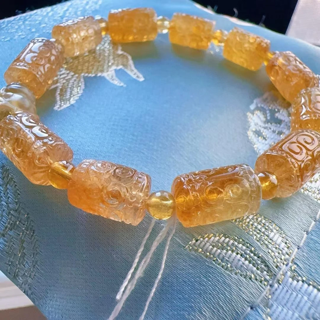 

Natural Yellow Tourmaline Quartz Clear Barrel Beads Bracelet 11/9/6.3mm Brazil Tourmaline Rare Women Men Crystal AAAAAAA