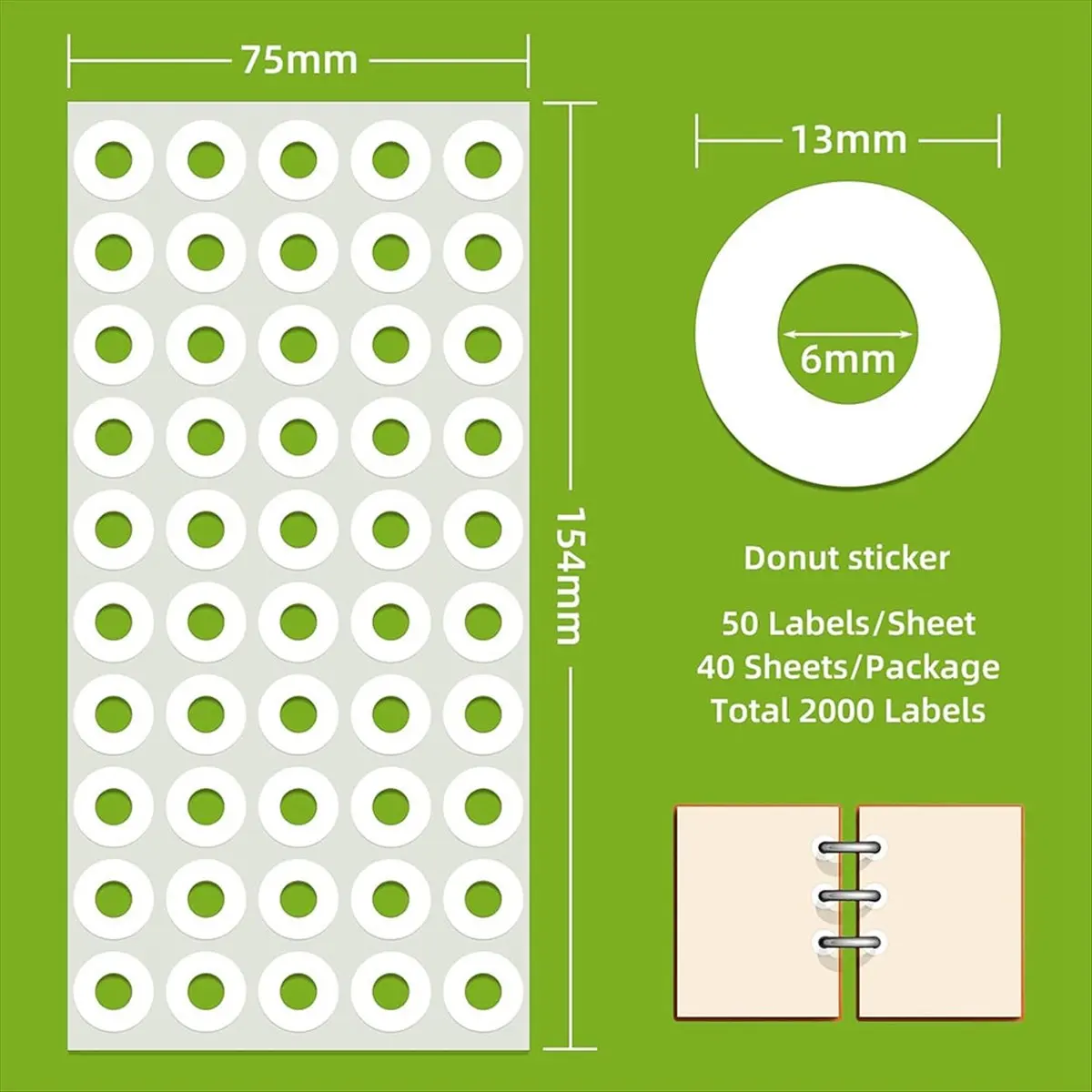 ABJY 2500 szt. Samoprzylepne białe naklejki wzmocniające dziury, naklejki wzmocniające dziury po dziurkaczu o średnicy 1/4 cala do szkoły i biura