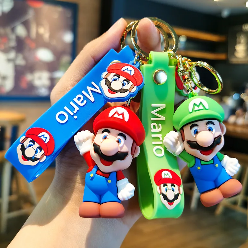 Cartoon Cute Super Mary Mushroom  Car Keychain Action Figure Soft Glue Pendant