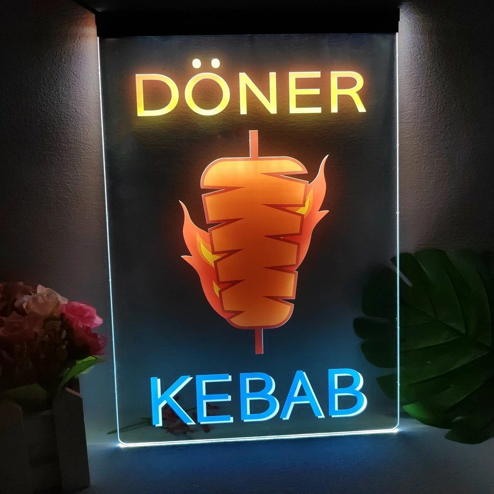 Doner Kebab restaurante Caf decoración Bar multicolor letrero luminoso con efecto emisor de luz de neón decoración del hogar dormitorio Wal