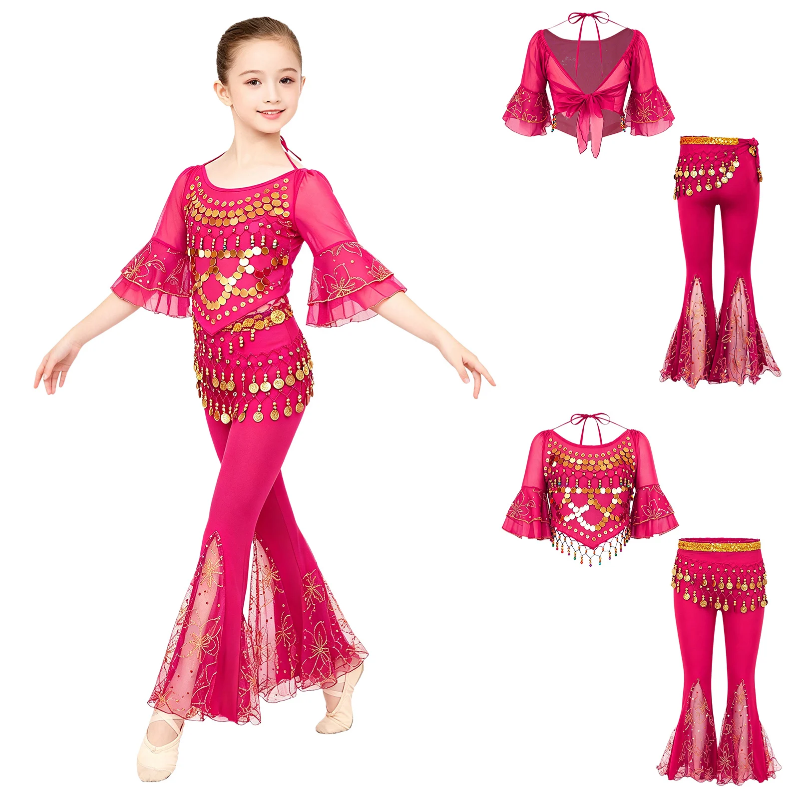 Belly Dancing Suits for Girls Performance Costume Tassel Stage Performance Halloween Outfit Kids Belly Dance Sequin Dancewear