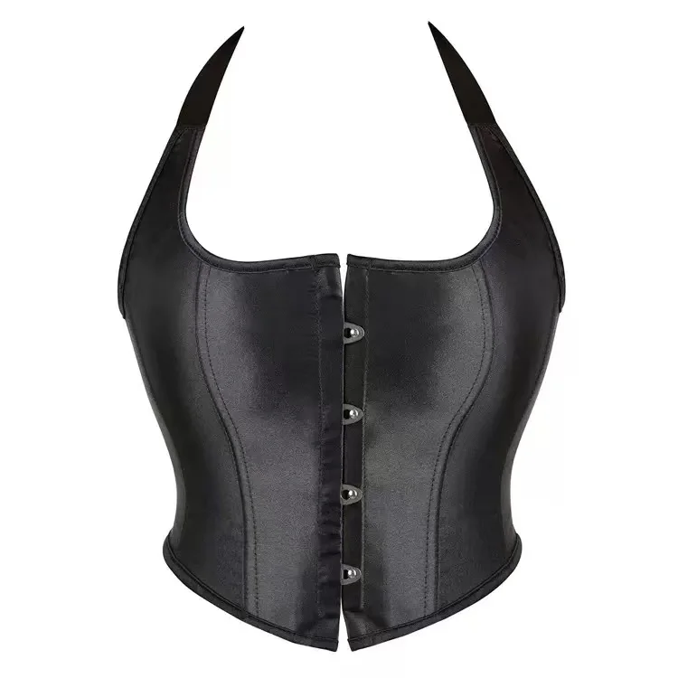 

French short corset black satin tube top suspenders shoulder straps ladies palace chest support body shaping bra