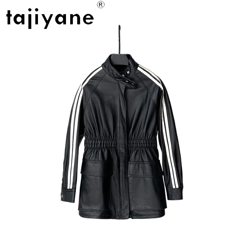 TAJIYANE Genuine Sheepskin Leather Jacket Woman Elastic Waist Cargo Jacket Mid-Length Autumn Trench Coat Women Clothes 2026 가죽자켓