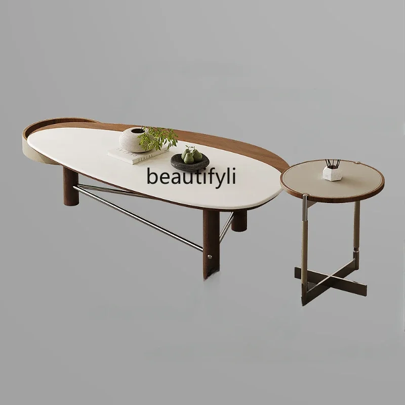 

Мраморный журнальный столик специальной формы, дизайнерский светильник, роскошный современный простой кожаный седло для гостиной и дома