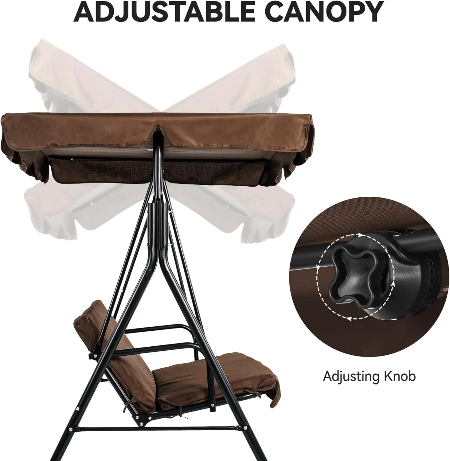 Altalena da patio Altalena per portico anteriore per adulti Altalene per portico a 3 posti con baldacchino regolabile Altalena esterna con cuscino rimovibile