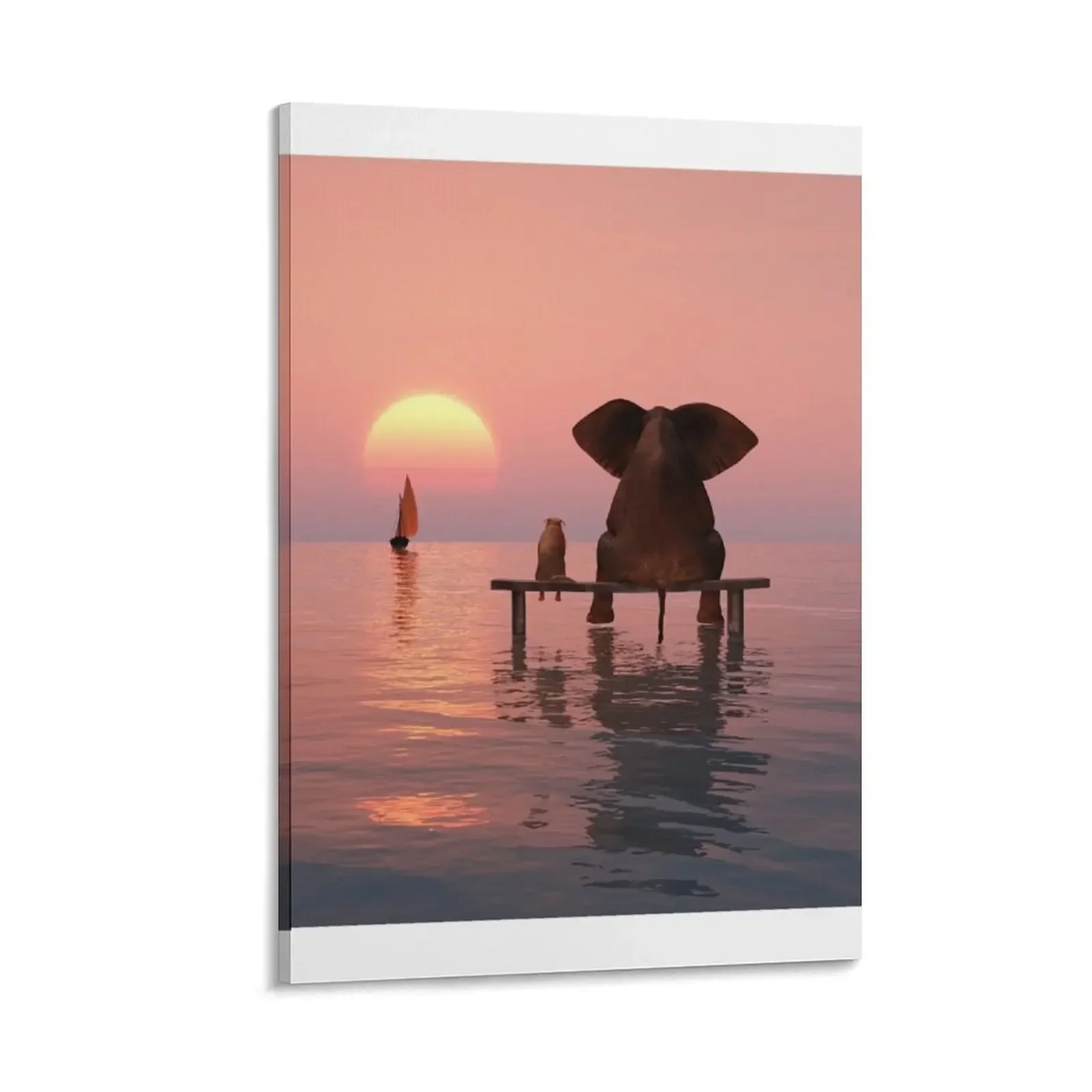 

elephant and dog sitting in the middle of the sea Canvas Painting posters for room nordic home decor room decorations aesthetic