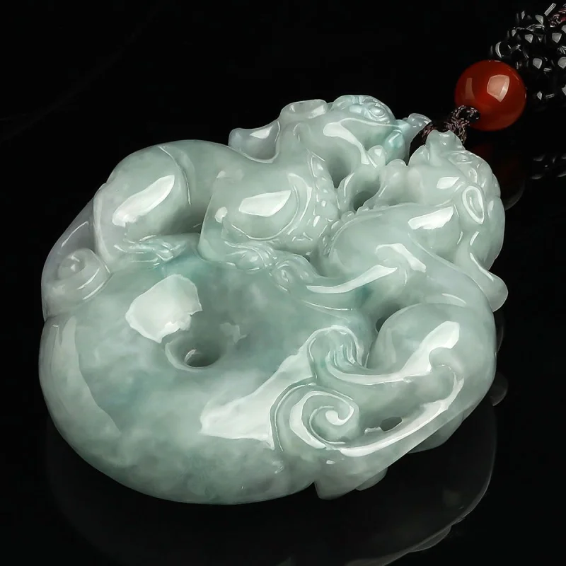 One Yuan New Auction Emerald Pendant Double-Headed Fortune Fortune Rolling Jade Pendant Hot