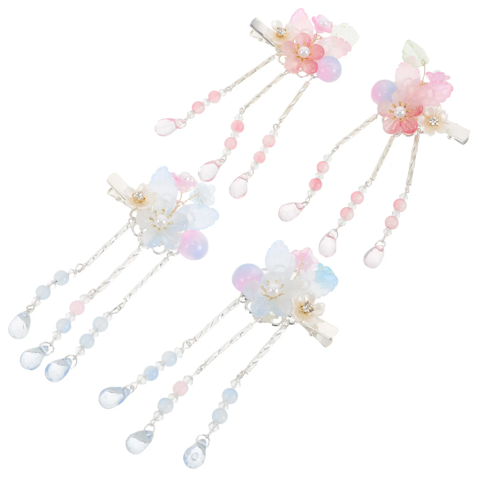 

2Pairs Chinese Flower Hair Clips Intricate Tassel Details for Princess Costume Accessories Girls Hair Accessories Lightweight