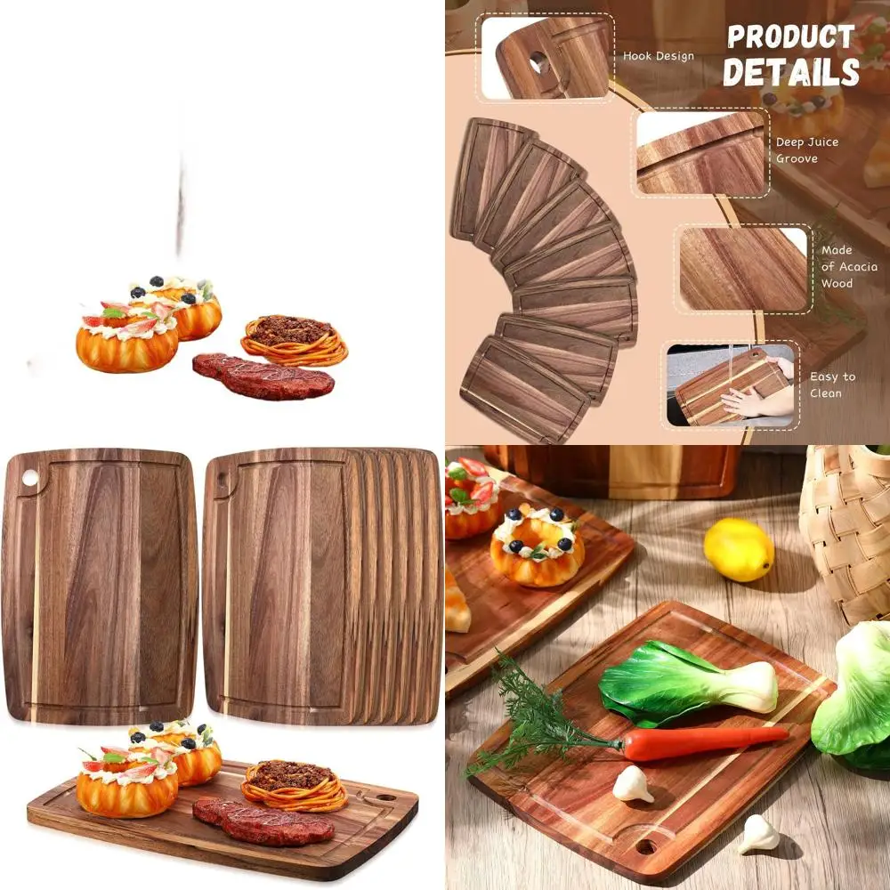 

Двусторонняя разделочная доска из дерева акации 14 x 10, элегантный кухонный разделочный поднос для мяса, сыра, овощей и фруктов