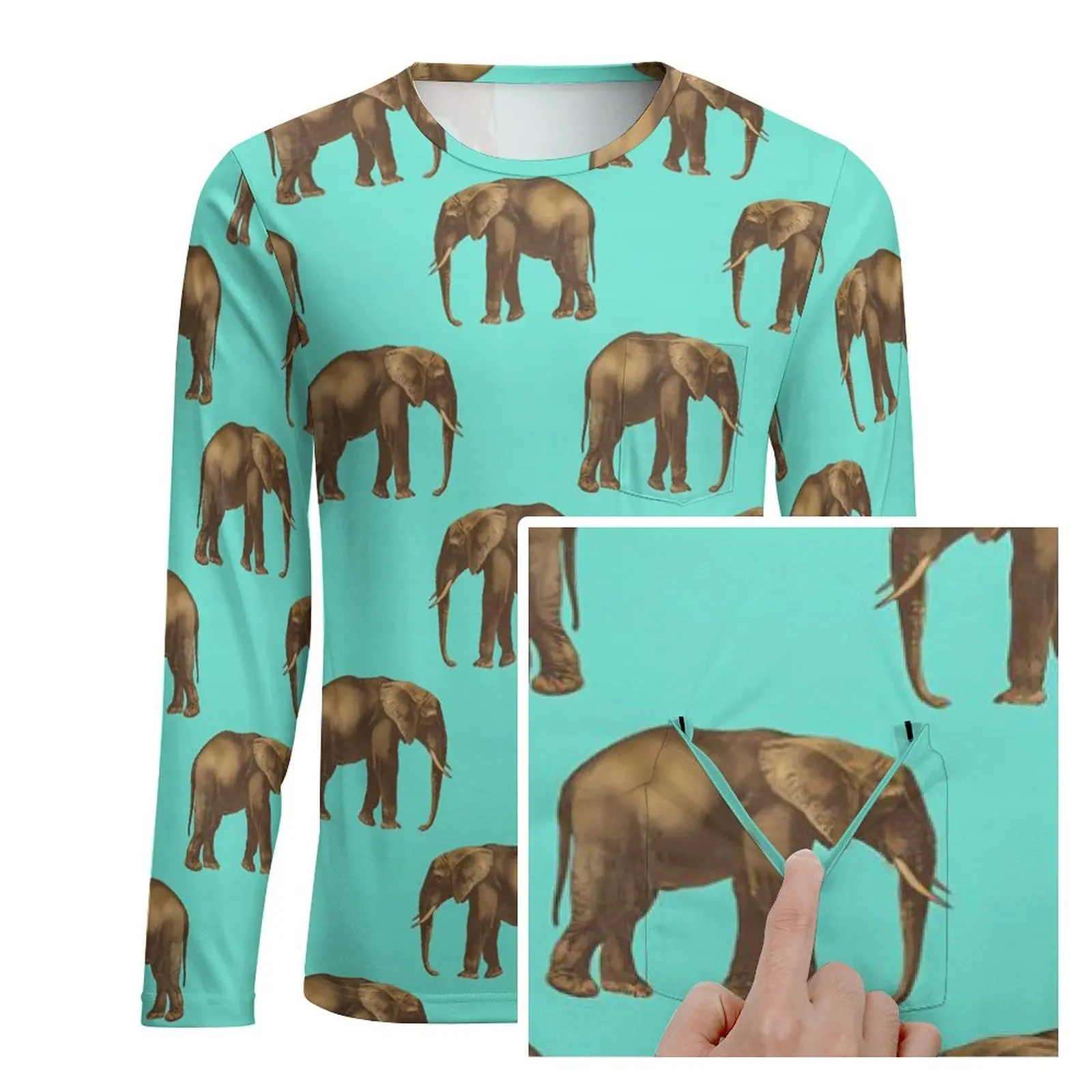 Cute Elephant T Shirt Men Vintage Animal Print Basic T-Shirts Spring Hip Hop Tee Shirt Long Sleeve Design Big Size Clothing image 2