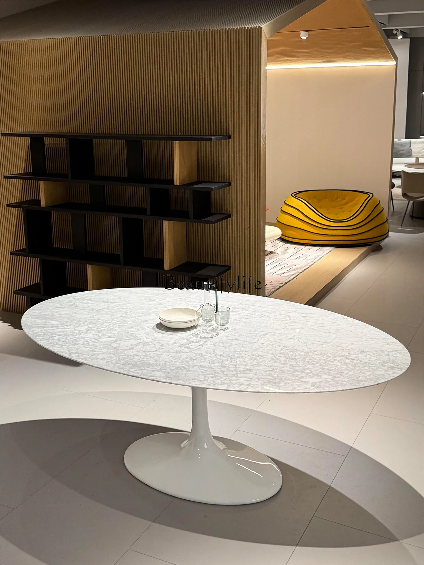 

yj15 Tulip Oval Dining Table Vintage French Retro Cream Style Natural Marble Luxury Stone Dining Table
