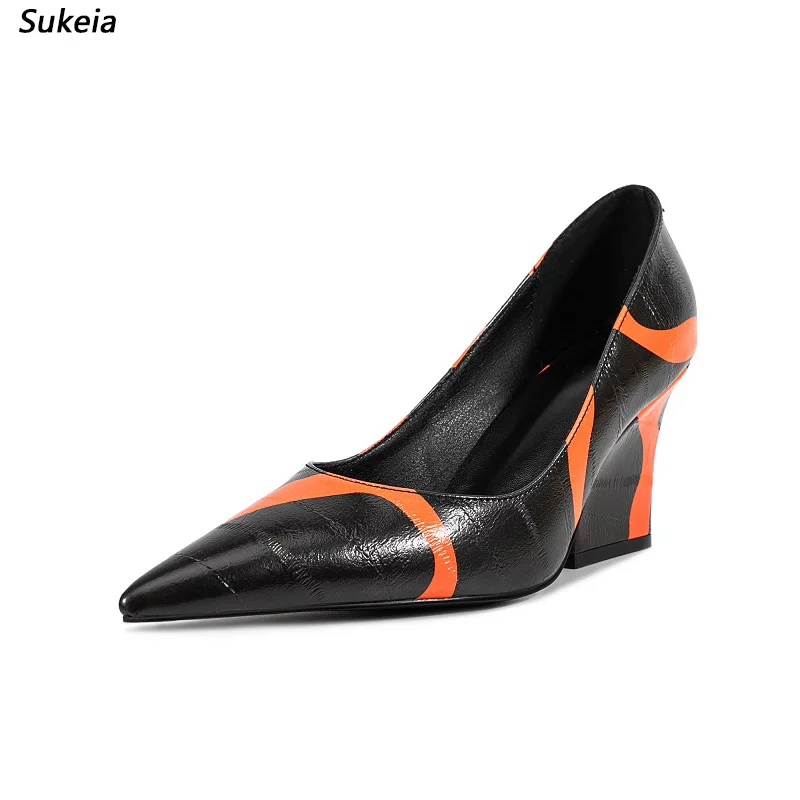 

Sukeia Handmade Women Pumps Faux Leather Slip On Block Heels Pointed Toe Classics Black Dress Shoes Ladies US Size 5-13