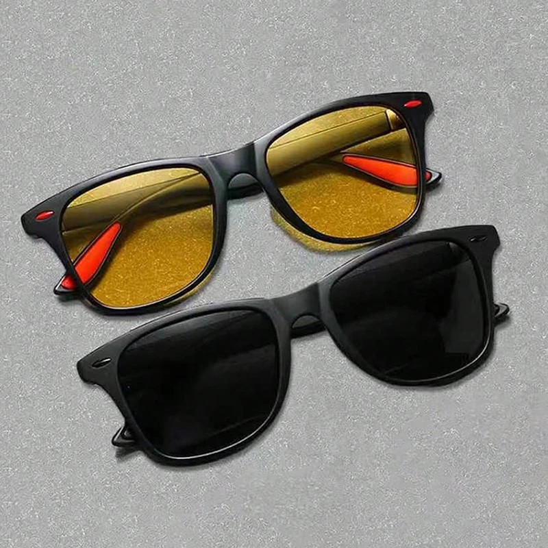 2PCS Night Vision Glasses PC Frame Polarized Sunglasses Men Outdoor Sport Driving Fishing Beach Day Night Driver Goggles