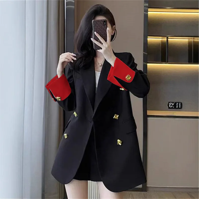 Ropa exterior de primavera y otoño, chaqueta lisa, abrigos para mujer, Chaqueta larga negra, ropa juvenil para mujer, señora de oficina de alta calidad 2025