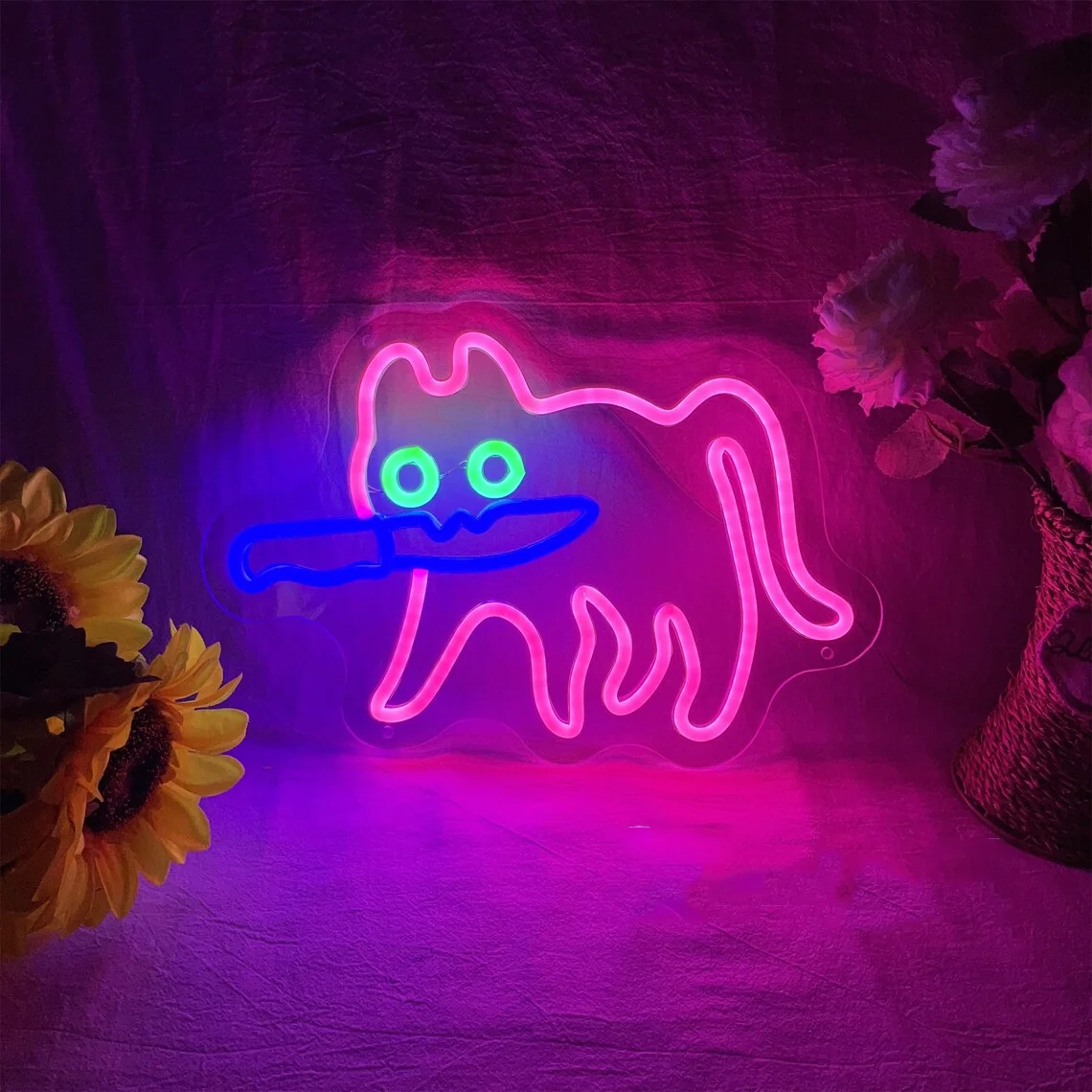 Sneaky Cat Neon Sign, Custom Animal Neon Sign, Children Room Decoration, Kid Room Wall Decor, Gift for Partner or Kids