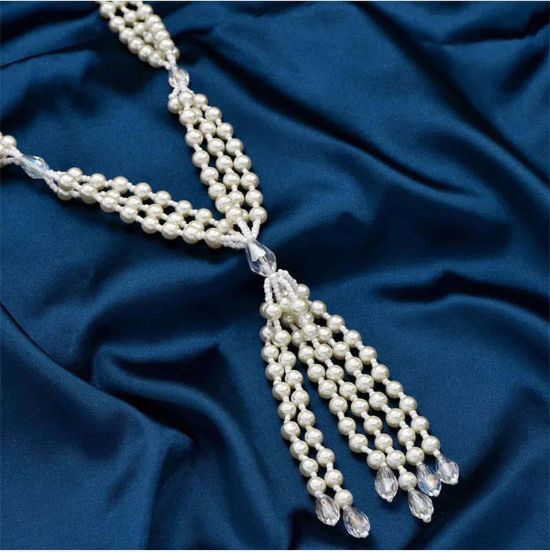 Kymyad Necklaces For Women Simulated Pearl Jewelry Necklace Multilayer Long Chains Necklace Beads Tassel Pendant Necklaces