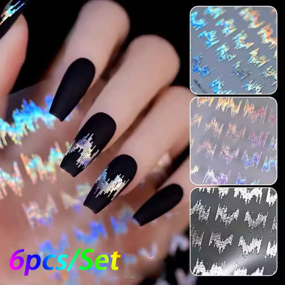 6 Sheets/set 3D Reflective Embossed Nail Art  Stickers Luxury High Gloss Reflect Lines Gold Silver  Nail Decals For Club Party