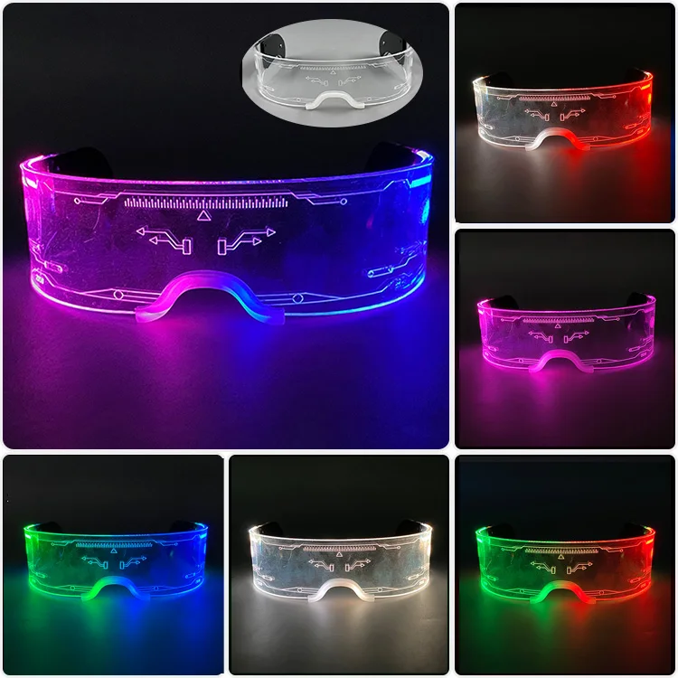 Leuchtende futuristische Cyberpunk-Brille, 7-Farben-Wechsel, leuchtende LED-Brille, blinkende Brille, für Männer und Frauen, Nachtclub-Cosplay-Zubehör – Detail 2