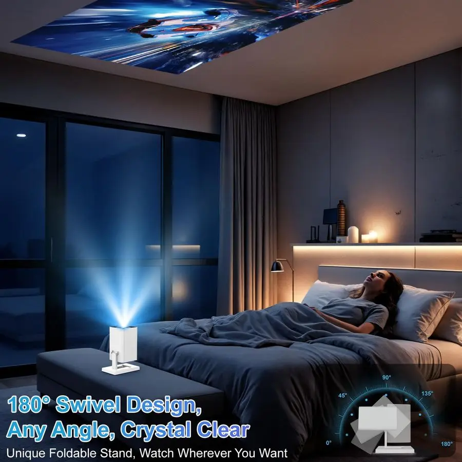 Projector with WiFi and BluetoothOutdoor Portable Projector 1080P 4K SupportSmart Projector with Auto Keystone CorrectionHome Mo