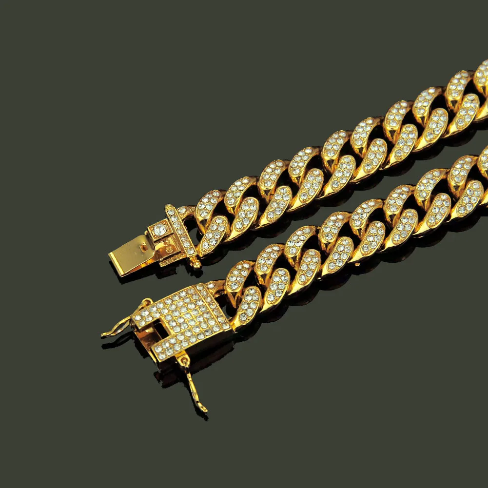 HNSP Miami Cuban Link Iced Out Chain Necklace For Men - Heavy Duty Curb Bling Bling Hip Hop Chains Jewelry 13MM Wide