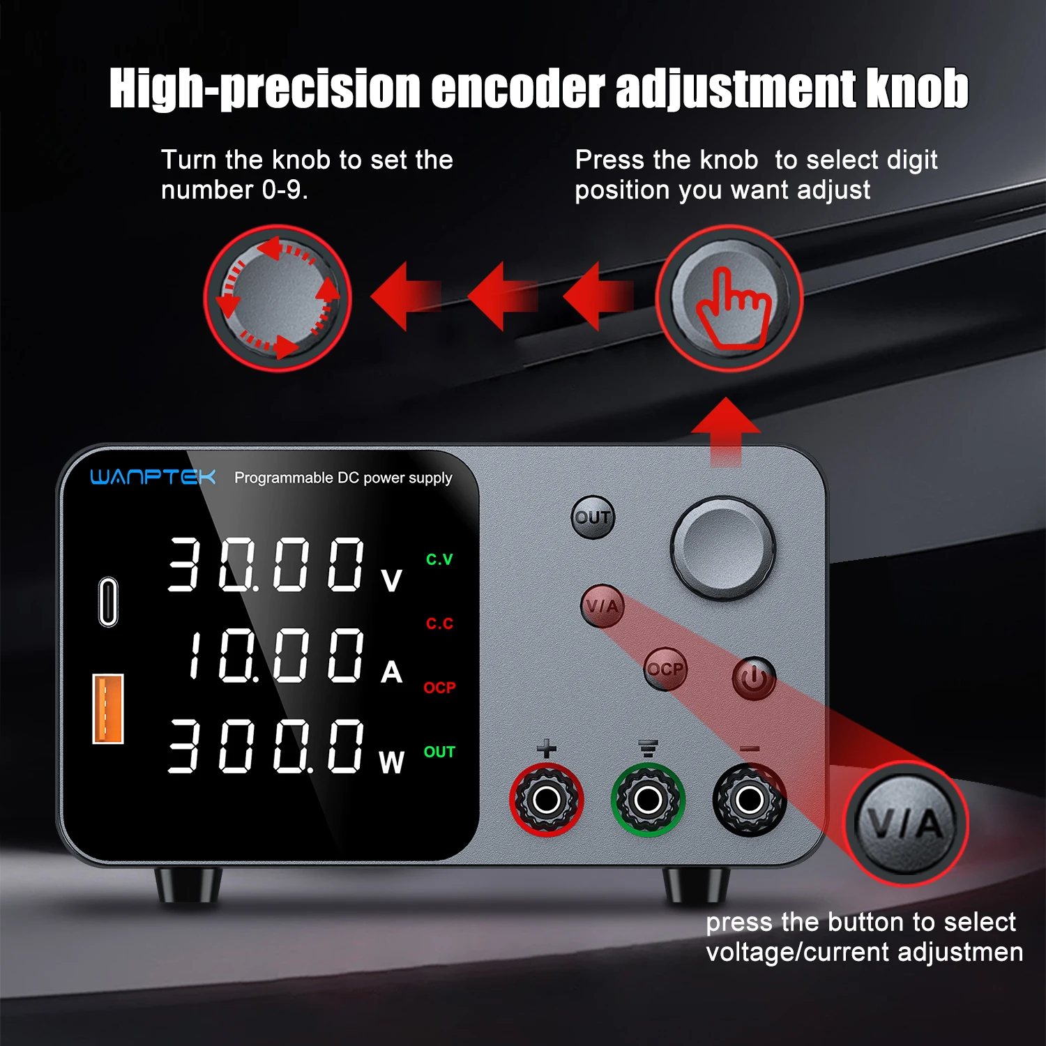 Wanptek 30V 10A Laboratory Power Supply with USB Fast Charging Adjustable Voltage Current Bench DC Power Supply 60V 5A