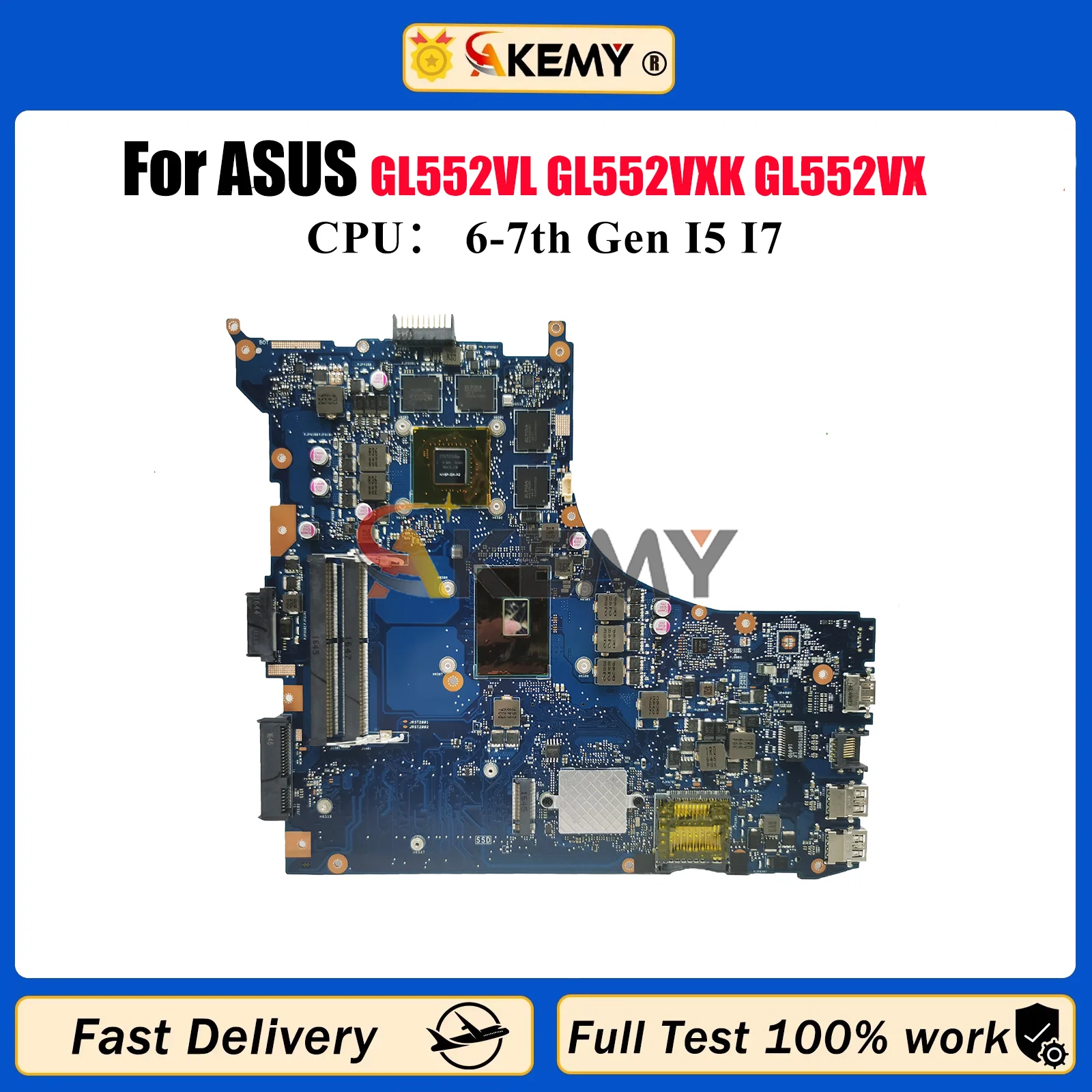 

GL552VW Laptop Motherboard For ASUS ROG GL552V ZX50V FX-PRO GL552VXK GL552VX Notebook Mainboard With I5 I7 CPU 100% tests OK stk