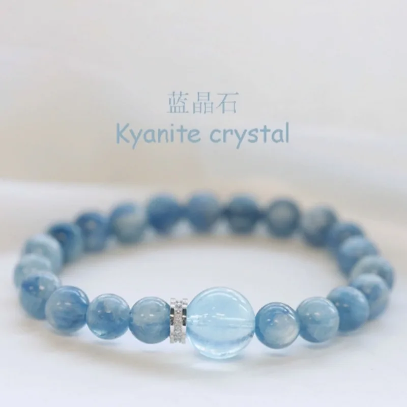 

Natural Kyanite Aquamarine Bracelet Natural Crystal Bracelet Oil Painting Feeling Handmade
