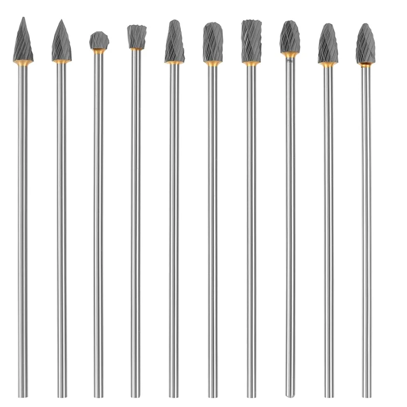 

A82I-10Pcs Long Carbide Burr Set 1/8" Shank,Abrasion Double Sided Cutting Rotary File Rasp Attachment For Wood Metal Grinding