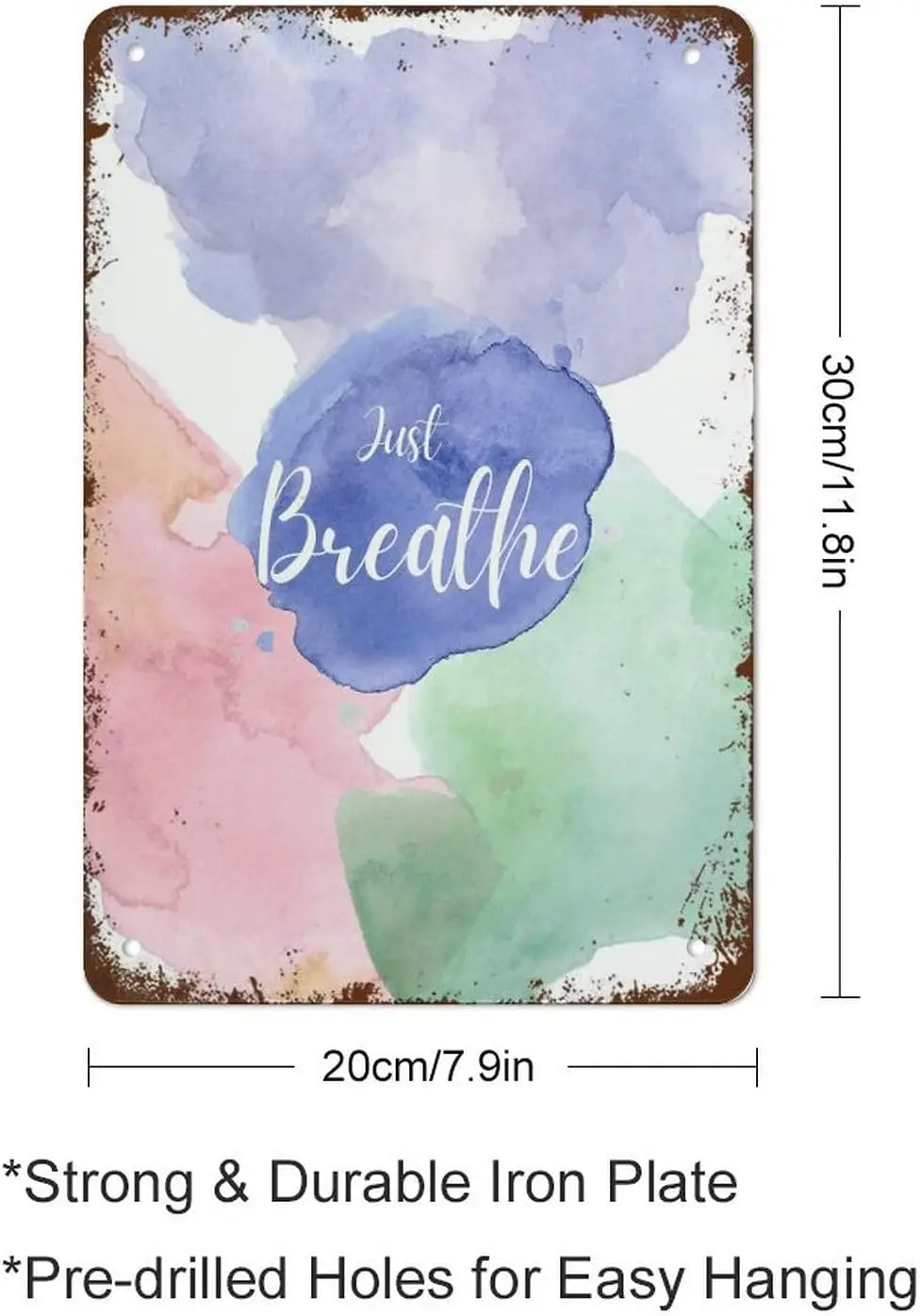 Just Breathe Poster,Mindfulness Poster,Therapy Office Decor Funny Vintage Metal Tin Sign for Home Coffee 12 x 8 Inch